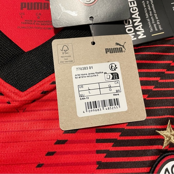 NWT Puma AC Milan Home Soccer Jersey Mens Large Emirates Red Striped NEW - Picture 9 of 16